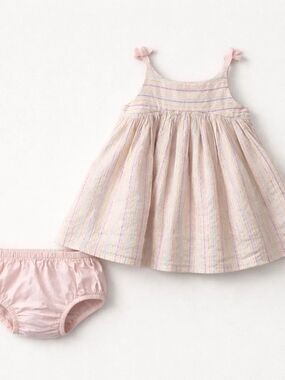Baby Gap pale pink with multicolored metallic stripes dress and diaper cover 3-6